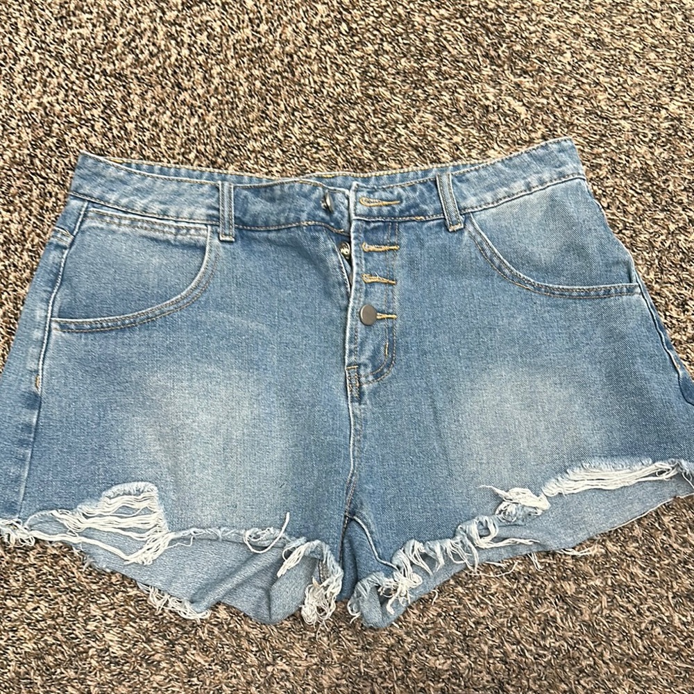 SHEIN Blue Jean Shorts Distressed Relaxed Fit